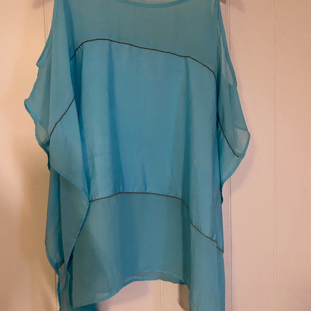 Elegant Blue Sheer Chiffon Women's Top